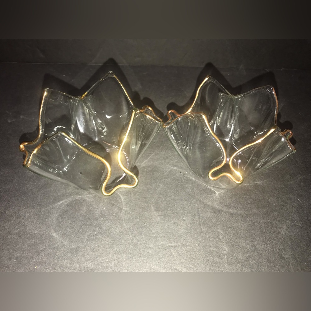 2 Handkerchief Glass Tea Light Holder With Gold Trim